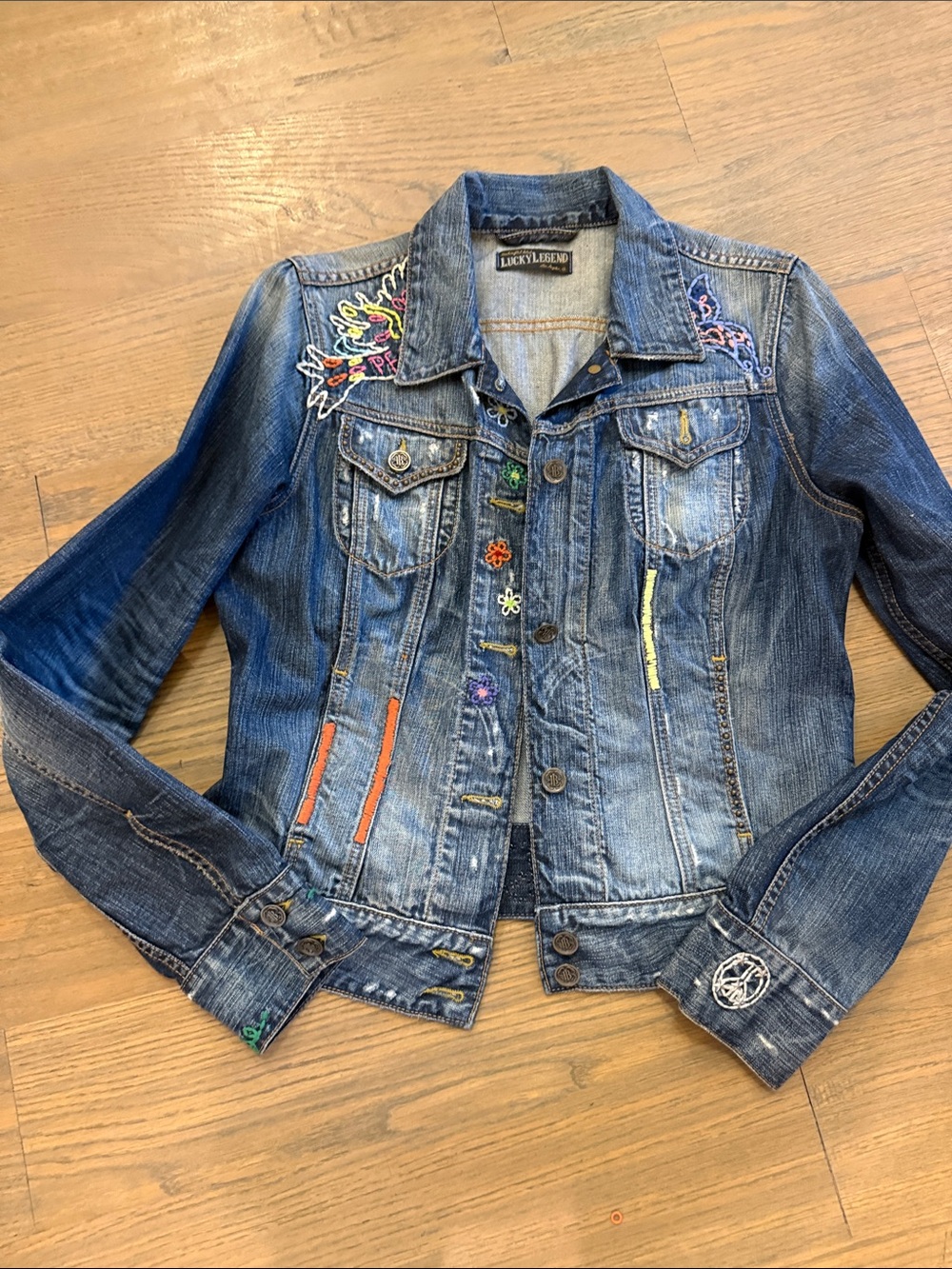 Lucky Brand Women's Embroidered Blue Denim Jacket